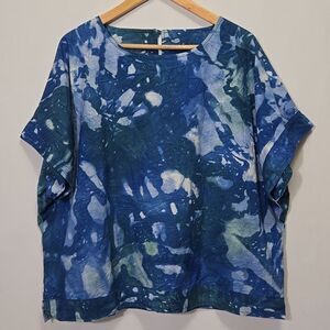 Global Mamas‎ 100% Organic Cotton Boxy Tie Dye Top XL Blue Green